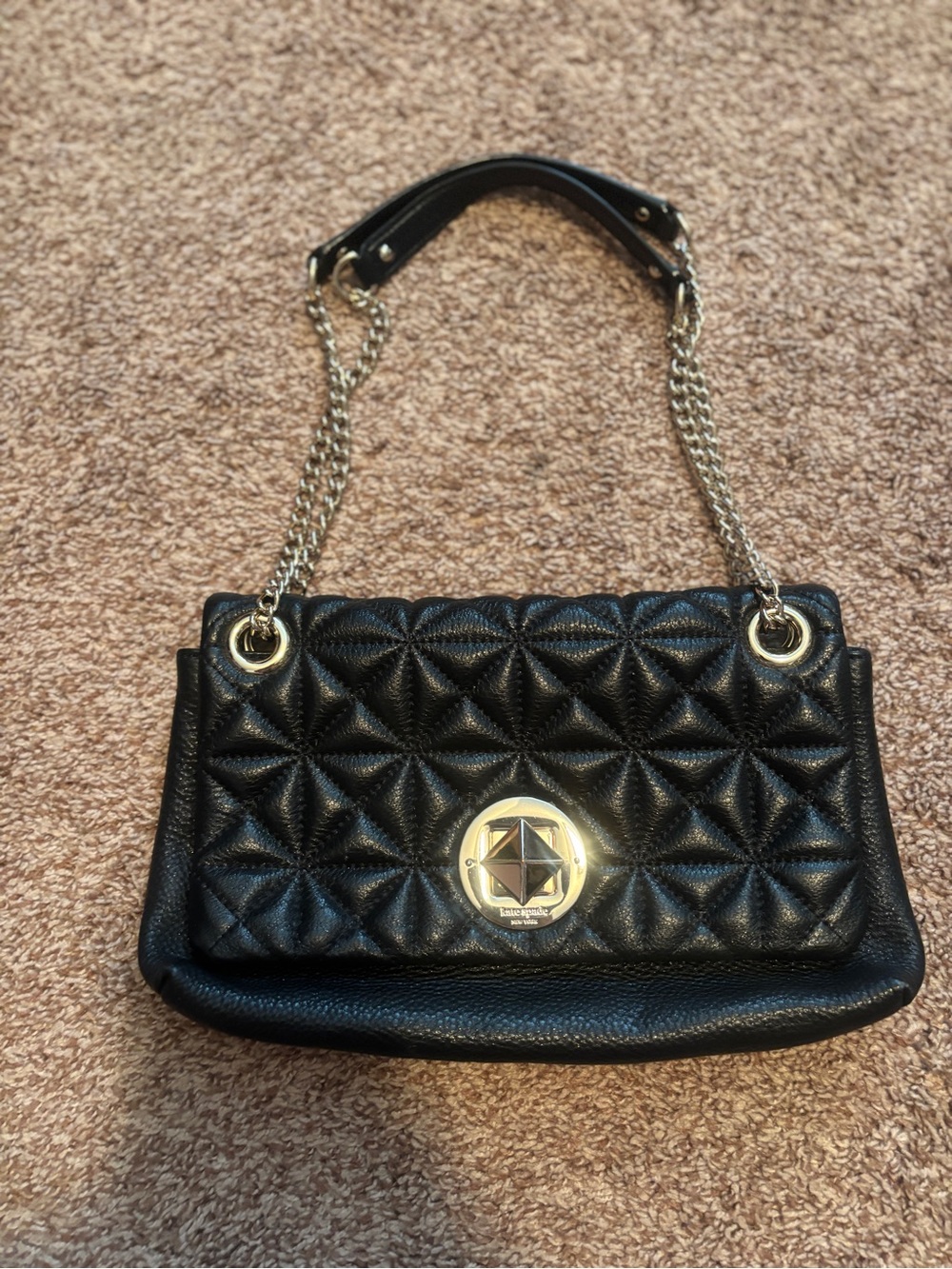 kate spade Black Quilted Leather Crossbody with Gold Chain